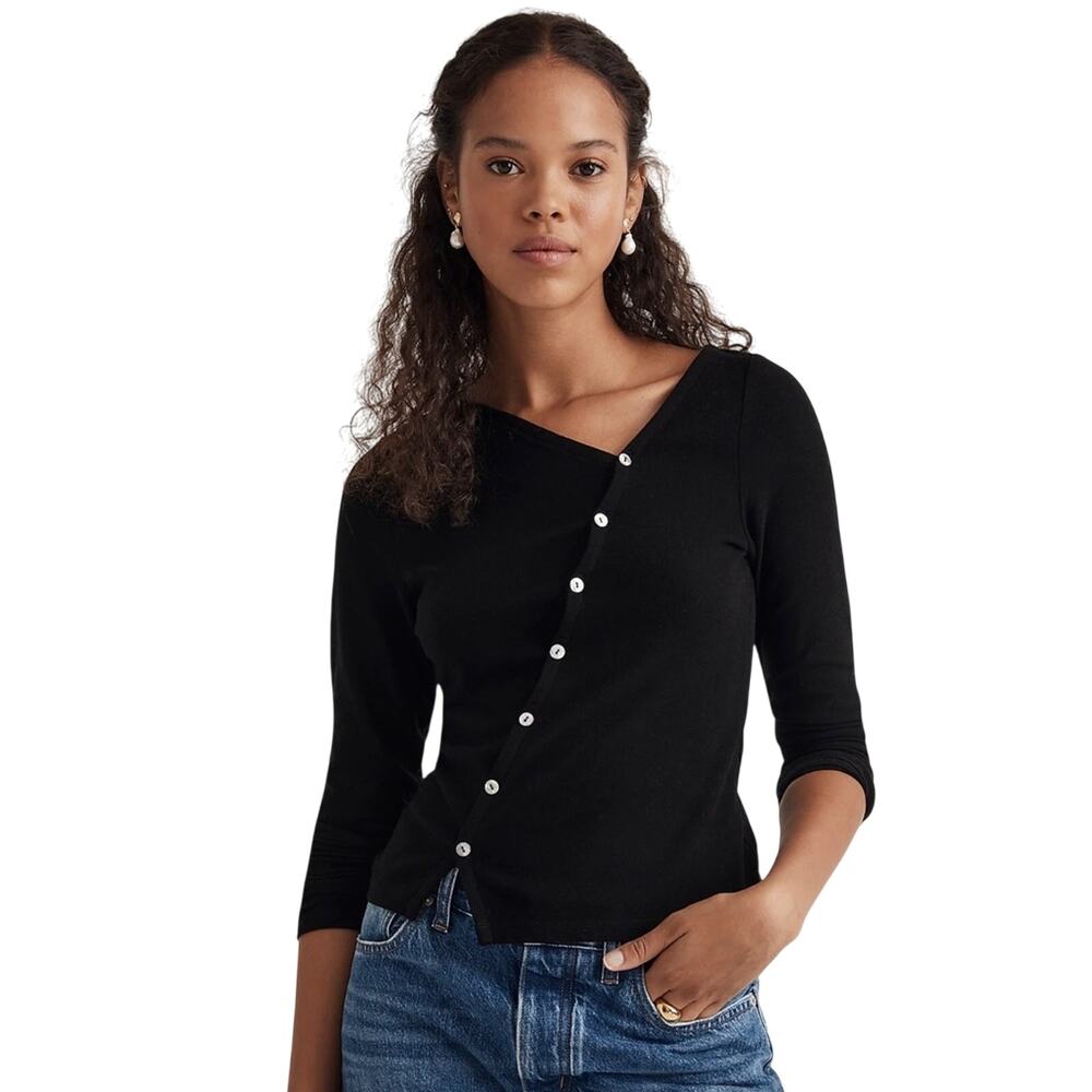 Madewell Asymmetrical Button-Front Cardigan Black Women’s size XS - Picture 3 of 12